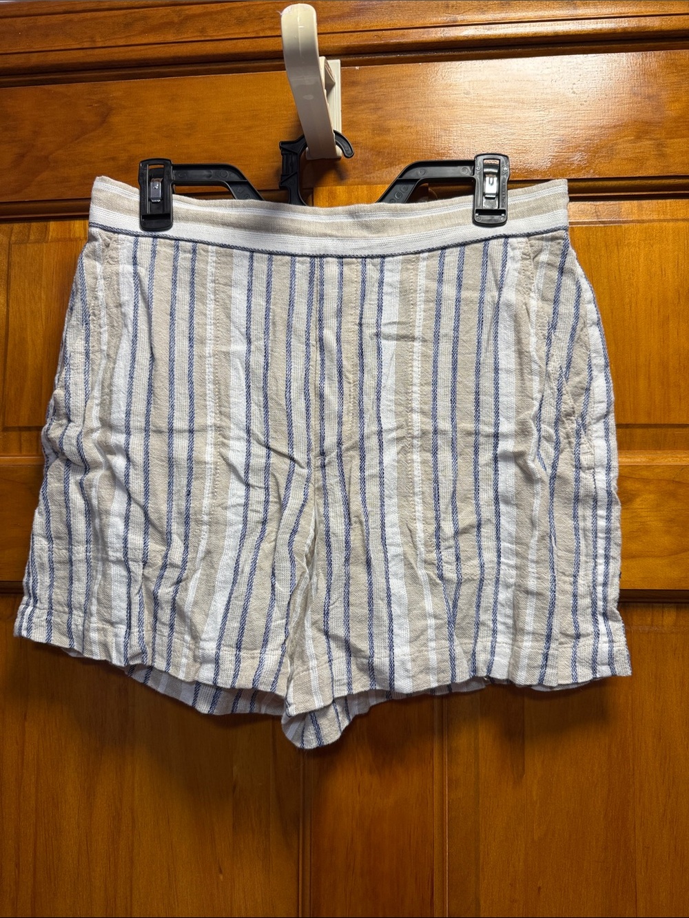 Banana Republic White and Blue Striped High-Waist Women's Shorts